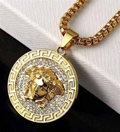 iced versace style medusa pendant & 4mm 36 franco chain|medusa pendant necklace black.